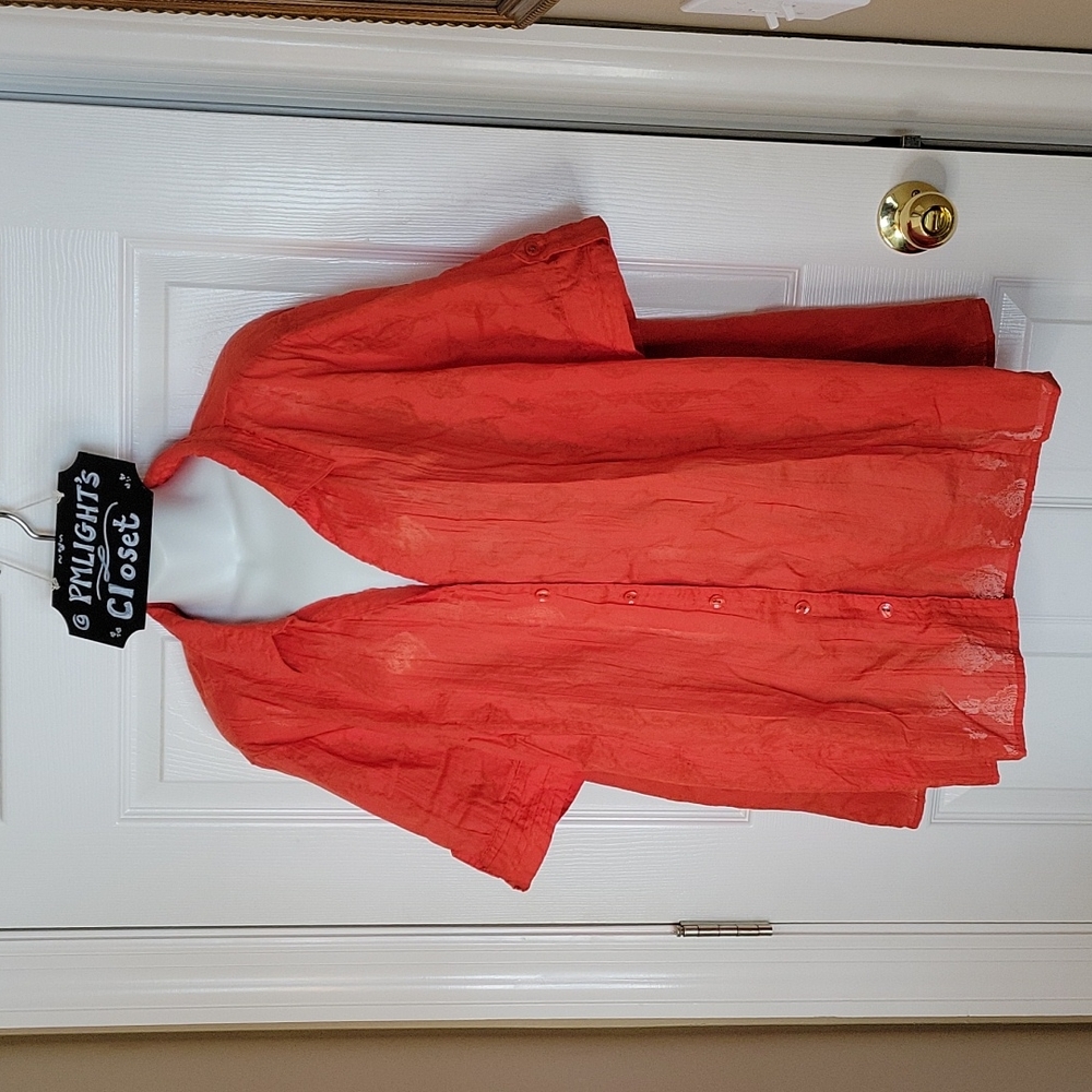 Catherines Top Orange 1X Short Sleeve Sheer